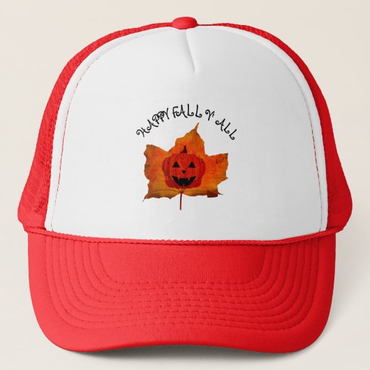 ハッピー秋Y'すべての紅葉パンプキおもしろいン キャップ (正面)