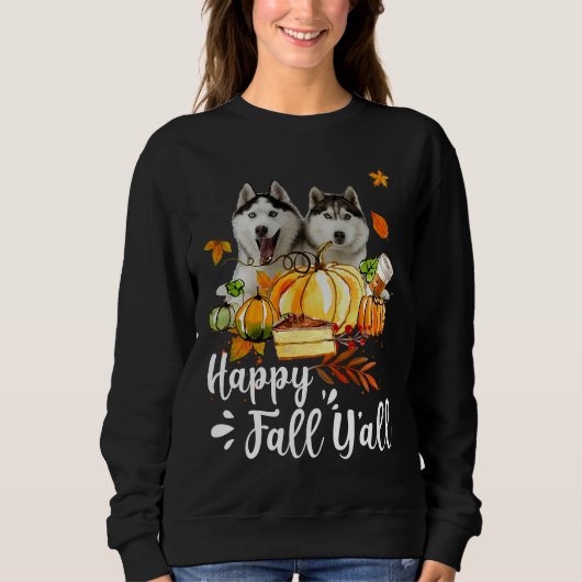 ハッピー秋Y全シベリアハスキードッグサンクスギビングH スウェットシャツ (正面)