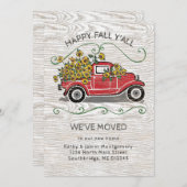 ハッピー秋Y'allヴィンテージレッドトラックフローラ移動 案内状 (正面/裏面)