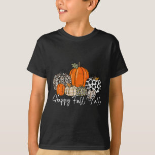 ハッピー秋Y'all女性男性パンプキンヒョウかわいいau Tシャツ