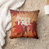 ハッピー秋Y'all紅葉タイポグラフィ クッション (ブランケット)