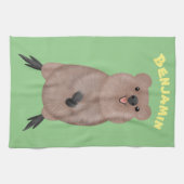 ハッピー笑顔かわいいクッカアニメデザイン キッチンタオル (横)