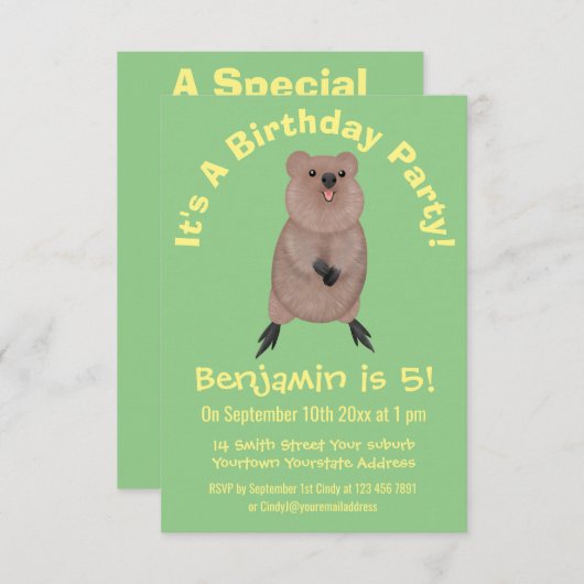 ハッピー笑顔かわいいクッカアニメデザイン 招待状 (正面/裏面)