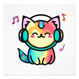 ハッピー笑顔のベビープッシー猫ヘッドフォン。 フォトプリント           