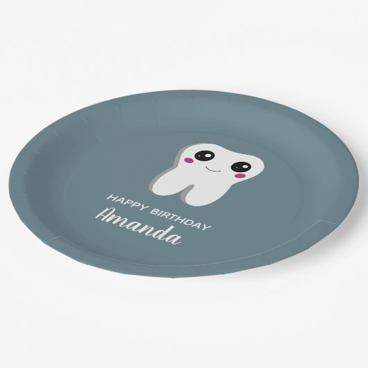 ハッピー笑顔の歯かわいい誕生日 ペーパープレート (アングル)