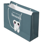 ハッピー笑顔の歯かわいい誕生日 ラージペーパーバッグ (正面アングル)