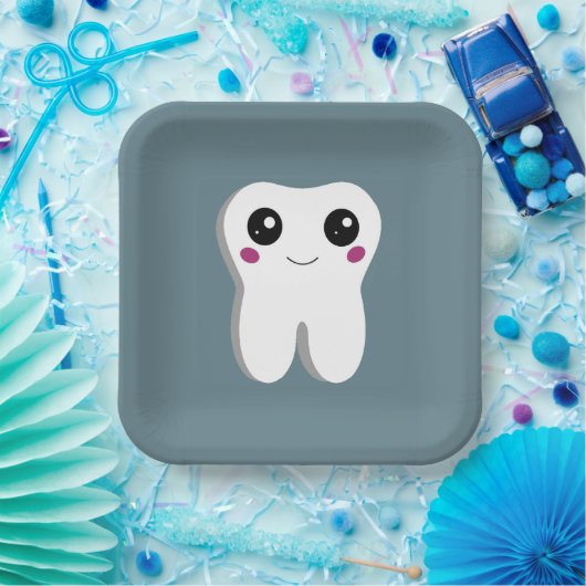 ハッピー笑顔の歯かわいい ペーパープレート (パーティー)