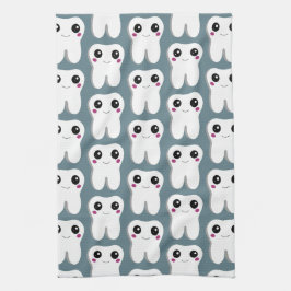 ハッピー笑顔の歯のかわいい柄 キッチンタオル