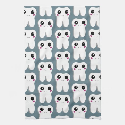 ハッピー笑顔の歯のかわいい柄 キッチンタオル (縦)