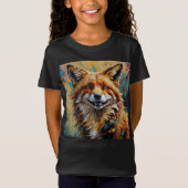 ハッピー笑顔キツネ絵を描-（ばちゃばちゃ）跳ねる Tシャツ (正面)