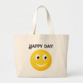 ハッピー笑顔顔 ラージトートバッグ (正面)