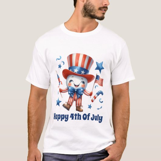 ハッピー第四7月4日アド文字 ユニセックス Tシャツ (正面)