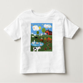 ハッピー納屋周囲の庭動物の場 トドラーTシャツ