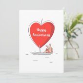 ハッピー結婚ズアニバーサリーセーリングボート赤いハートカード (スタンド正面)