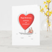 ハッピー結婚ズアニバーサリーセーリングボート赤いハートカード カード (黄色い花)