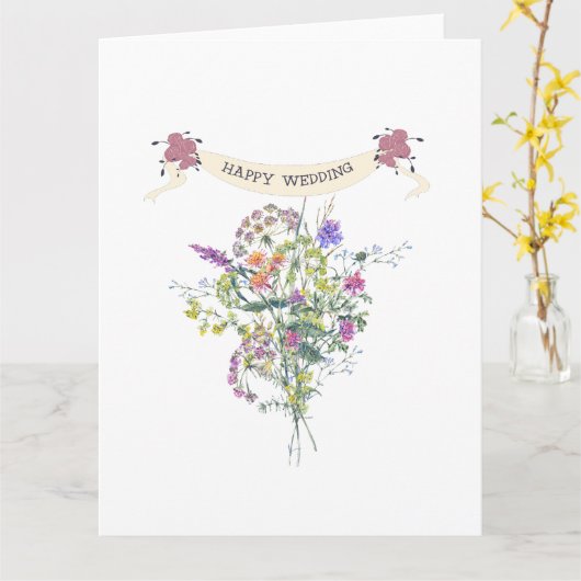 ハッピー結婚ズエレガントフローラ カード (黄色い花)