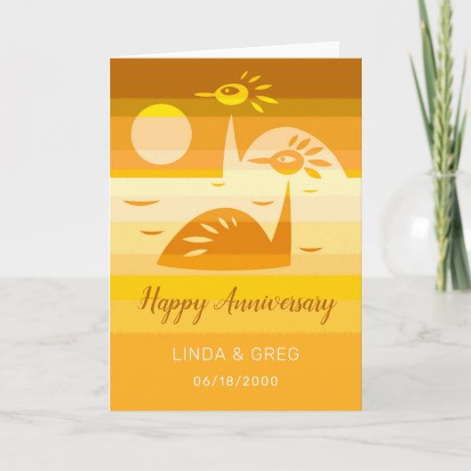 ハッピー結婚ズ記念日の鳥ゴールデンサンセット カード (正面)