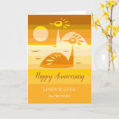 ハッピー結婚ズ記念日の鳥ゴールデンサンセット カード (黄色い花)