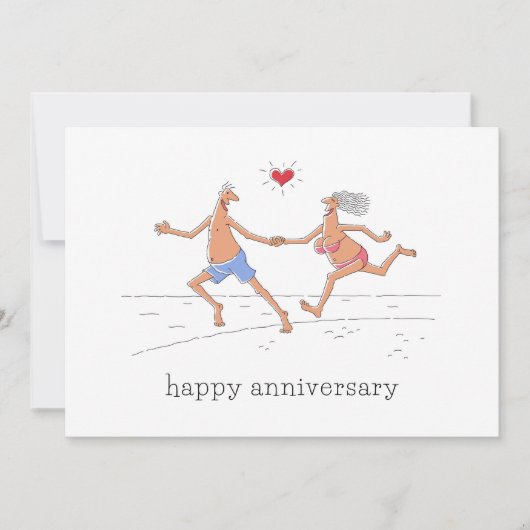 ハッピー結婚ズ記念日カップルビーチハートカード (正面)