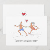 ハッピー結婚ズ記念日カップルビーチハートカード (正面/裏面)