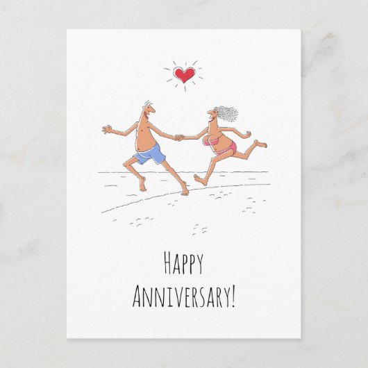 ハッピー結婚ズ記念日カップルビーチハート ポストカード (正面)