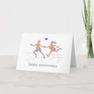 ハッピー結婚ズ記念日カップルビーチ赤いハート カード