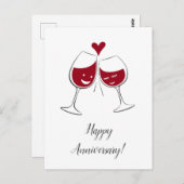 ハッピー結婚ズ記念日レッドワインハートカード ポストカード (正面/裏面)