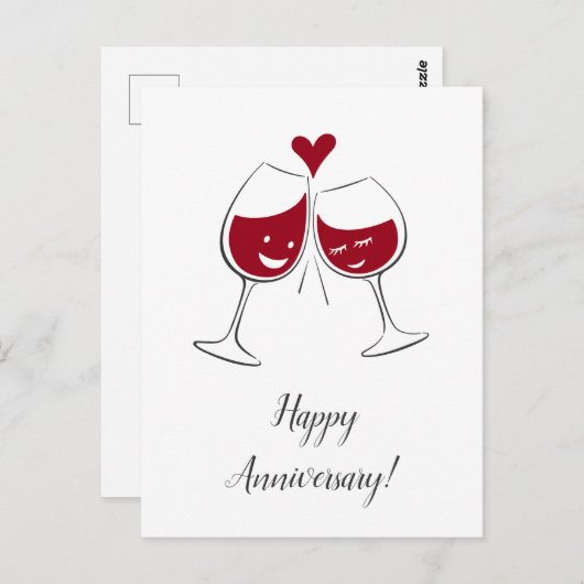 ハッピー結婚ズ記念日レッドワインハートカード ポストカード (正面/裏面)
