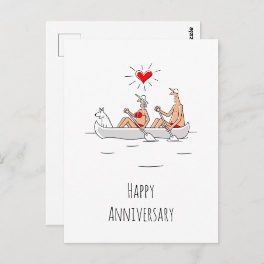 ハッピー結婚ズ記念結婚したカップルカヌー ポストカード (正面/裏面)