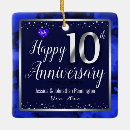 ハッピー結婚10周年記念名前をカスタムする セラミックオーナメント (正面)