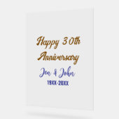 ハッピー結婚30周年ブルー王室のゴールデン アクリルサイン (傾斜)