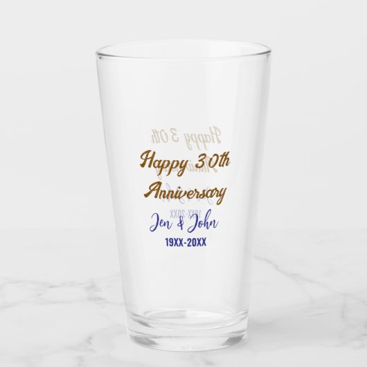 ハッピー結婚30周年ブルー王室のゴールデン タンブラーグラス (正面)