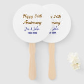 ハッピー結婚30周年ブルー王室のゴールデン ハンドファン (正面&裏面)