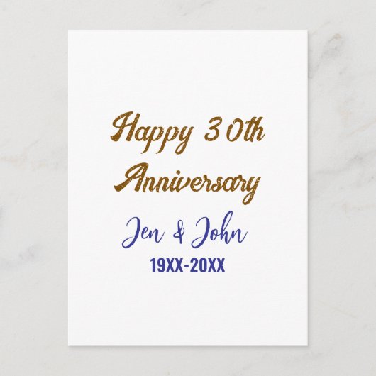 ハッピー結婚30周年ブルー王室のゴールデン ポストカード (正面)