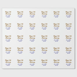 ハッピー結婚30周年ブルー王室のゴールデン ラッピングペーパー