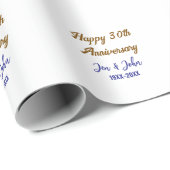 ハッピー結婚30周年ブルー王室のゴールデン ラッピングペーパー (ロールコーナー)