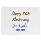 ハッピー結婚30周年ブルー王室のゴールデン ラージペーパーバッグ (裏面)