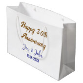 ハッピー結婚30周年ブルー王室のゴールデン ラージペーパーバッグ (裏面アングル)