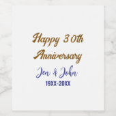 ハッピー結婚30周年ブルー王室のゴールデン ワインラベル (シングルラベル)