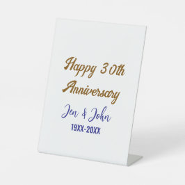 ハッピー結婚30周年ブルー王室のゴールデン 台座サイン