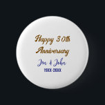 ハッピー結婚30周年ブルー王室のゴールデン 缶バッジ<br><div class="desc">デザイン</div>