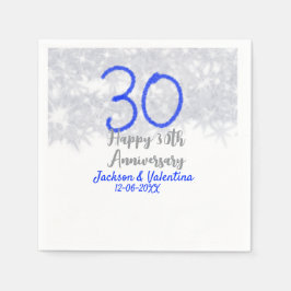 ハッピー結婚30周年記念シルバーブルーグリッター スタンダードカクテルナプキン