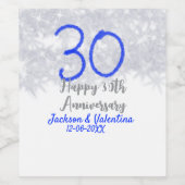 ハッピー結婚30周年記念シルバーブルーグリッター ワインラベル (シングルラベル)