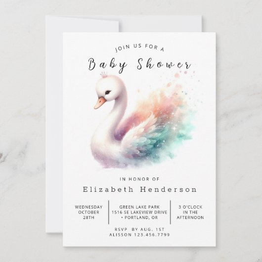 ハッピー編集可能な白鳥ベビーシャワー 招待状 (正面)
