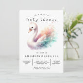 ハッピー編集可能な白鳥ベビーシャワー 招待状 (スタンド正面)