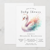 ハッピー編集可能な白鳥ベビーシャワー 招待状 (正面/裏面)