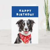 ハッピー縁どコリー赤いハートバンダナ誕生日 カード (正面)