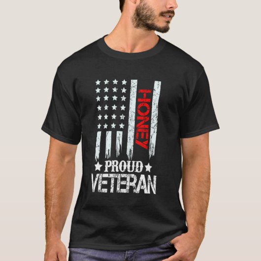 ハッピー誇りを持った7月4日アメリカ国旗のハニー4日 Tシャツ (正面)