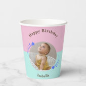 ハッピー誕生日射撃、 発砲スターピンクグリーン紙カップ 紙コップ (裏面)