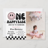 ハッピー赤ちゃん女の子1歳の誕生日写真 招待状 (正面)
